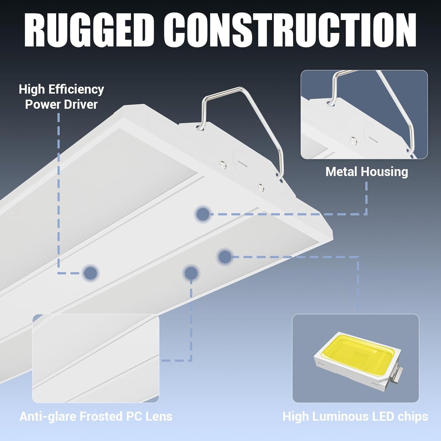 LED Linear Shop Lights 300W, 45000LM Led High Bay Lights 5000K Daylight 120-277V,Led Garage Light for Shop Workshop Store Commercial Supermarket Warehouse Basement Exhibition Room ETL-1Pack