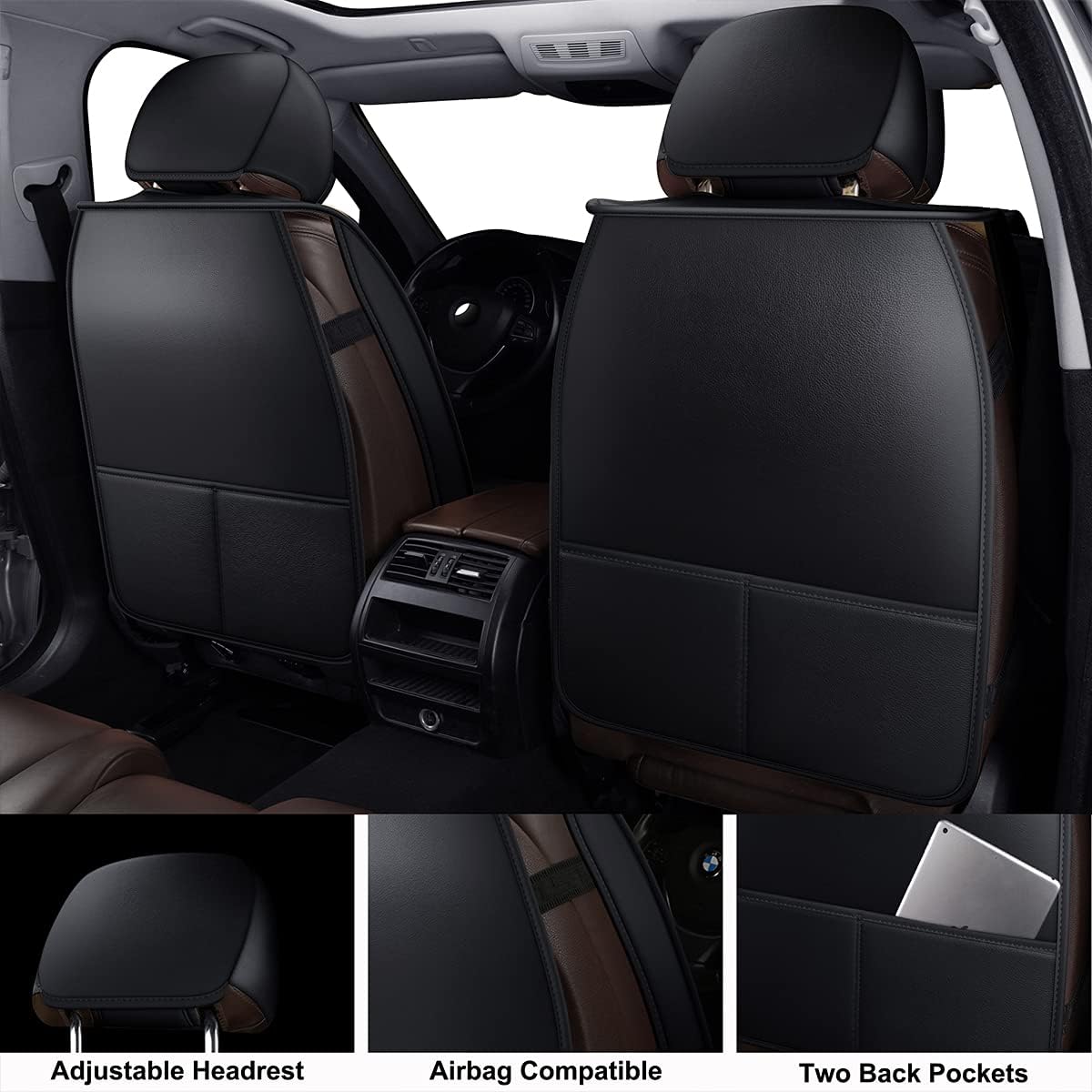 LINGVIDO Car Seat Covers, Breathable and Waterproof Faux Leather Automotive Seat Covers for Cars SUV Truck Sedan,Universal Anti-Slip Driver Seat Cover with Backrest (Front Seat, Black)