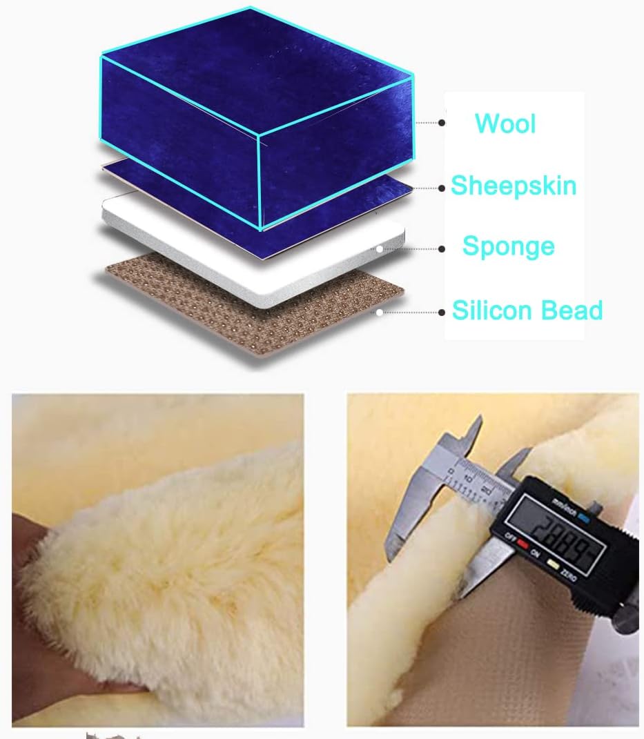 Fluffy Genuine Australia Sheepskin Car Seat Cover for Auto Interior Accessories with Soft Fuzzy WoolNatural Fur Non-Slip (Blue, Front)