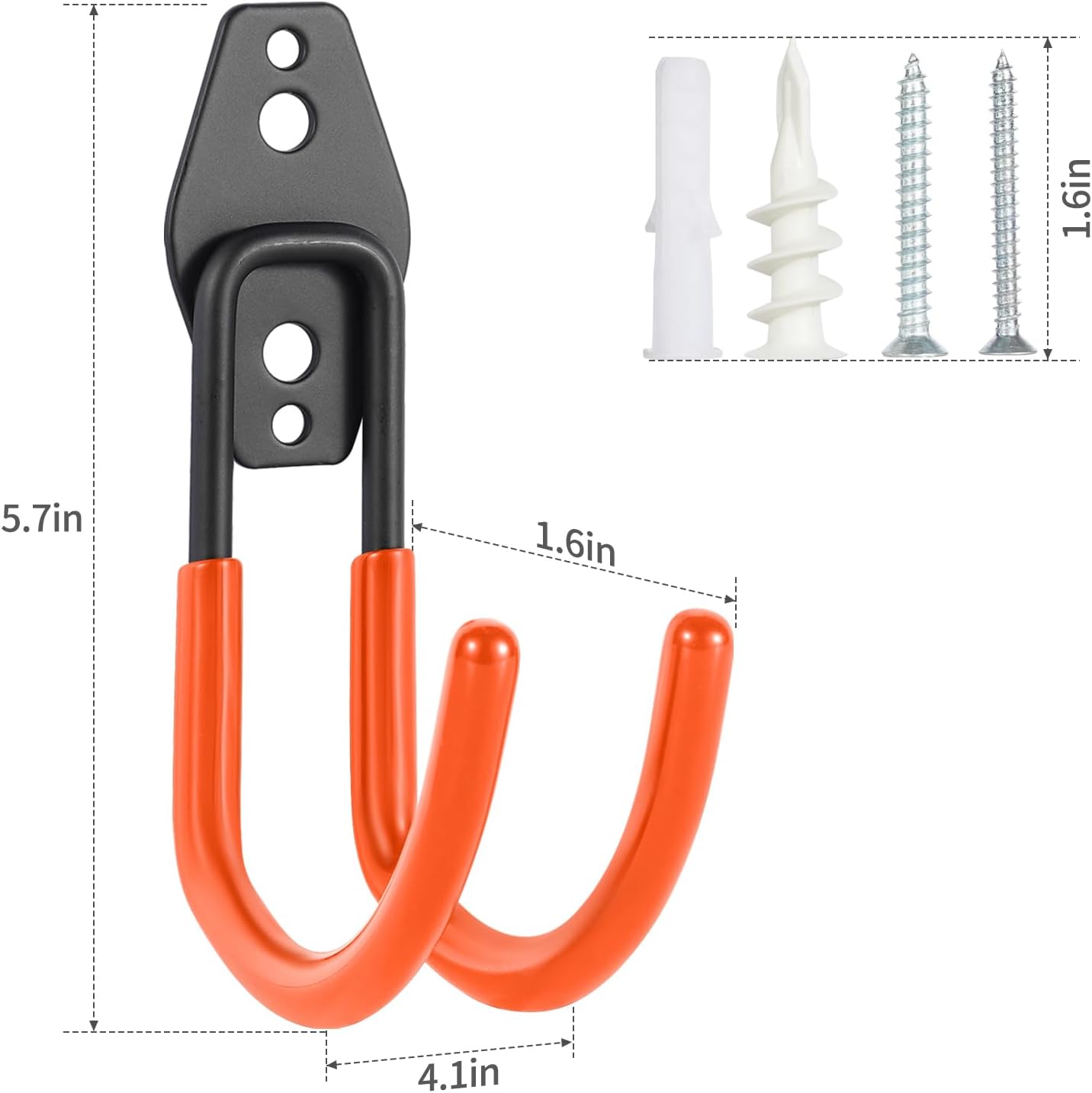Heavy Duty Hose Hook, Garage Storage Utility Hooks, Garden Hose Hooks with Coating, Wall Mount Hooks for Bikes, Tools, Ladders, Cables, and Outdoor Equipment, Orange