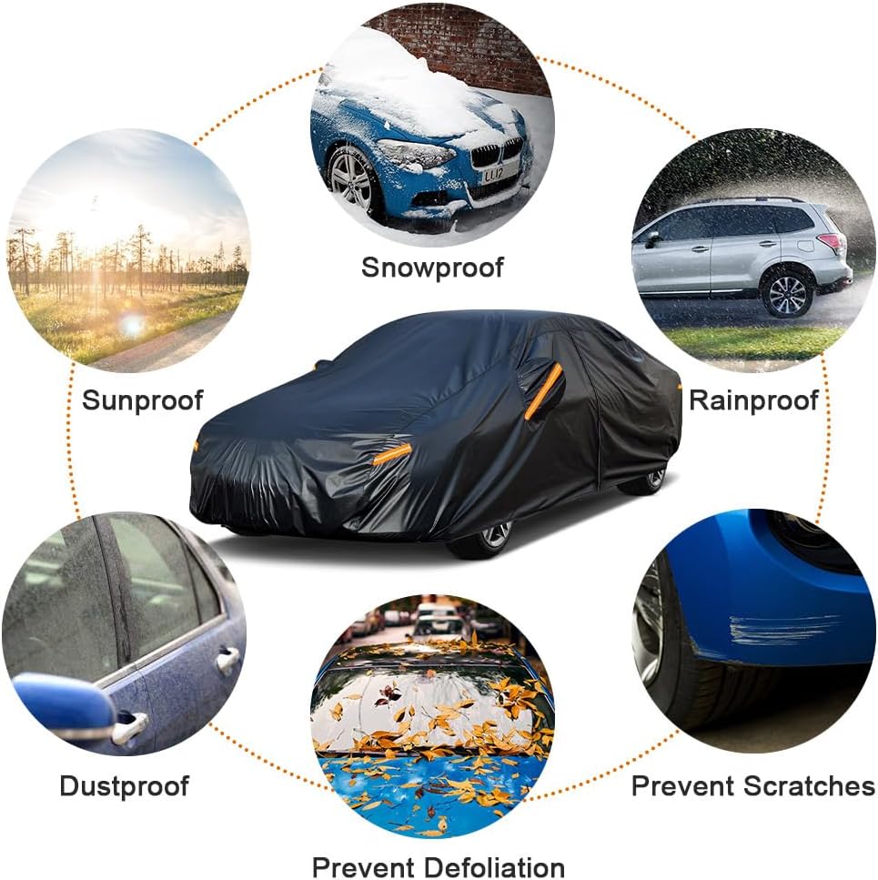 Kayme 7 Layers Car Cover Custom Fit for Toyota Corolla Sedan (1996-2025) Waterproof All Weather for Automobiles, Outdoor Full Cover Rain Sun UV Protection with Zipper Cotton/Black