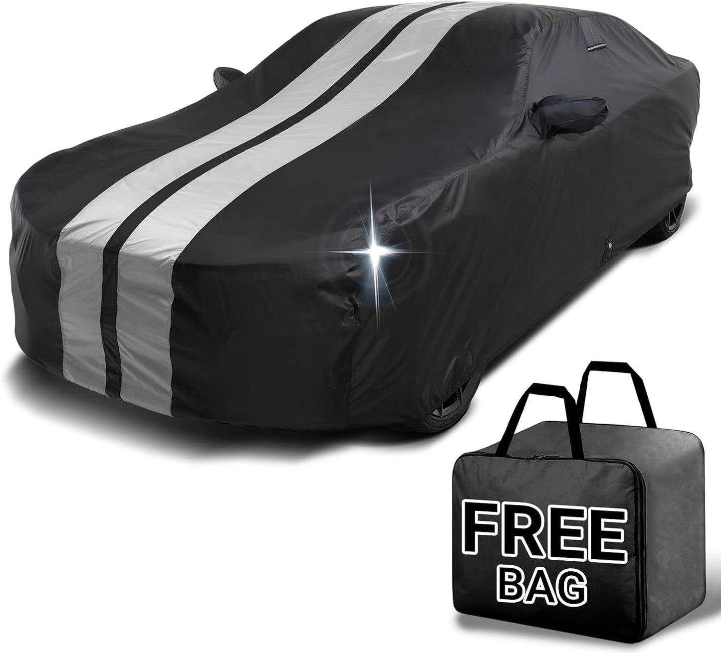 iCarCover Custom Car Cover for Chevy Lumina Sedan (1990-2001) Waterproof All Weather Rain Snow UV Sun Protector Full Exterior Indoor Outdoor Car Cover (Stripe - Black/Gray)