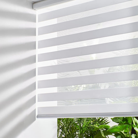 Persilux Cordless Zebra Blinds for Windows, Roller Shades for Windows (34.5" W x 64" H, White) Dual Layer Fabric for Day and Night,Room Darkening Shades for Home, Office, Bedroom and Living Room