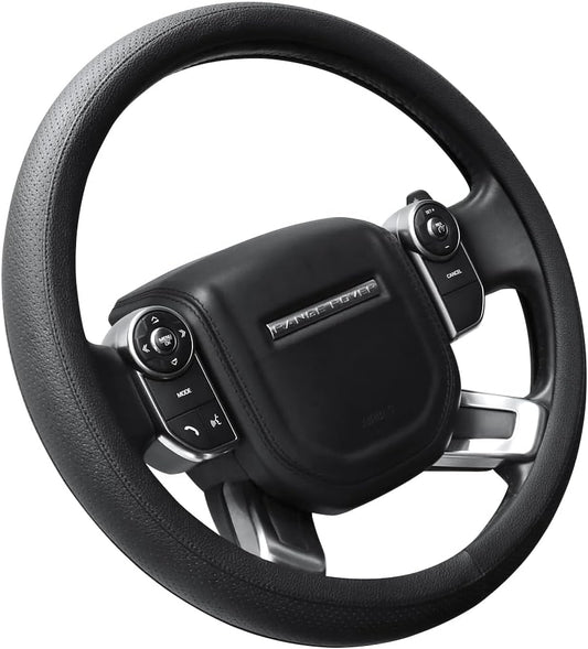 SEG Direct Car Steering Wheel Cover for F-150 Tundra Range Rover Large Size 15.5-16 inch (39.5-41cm) Black Breathable Microfiber Leather