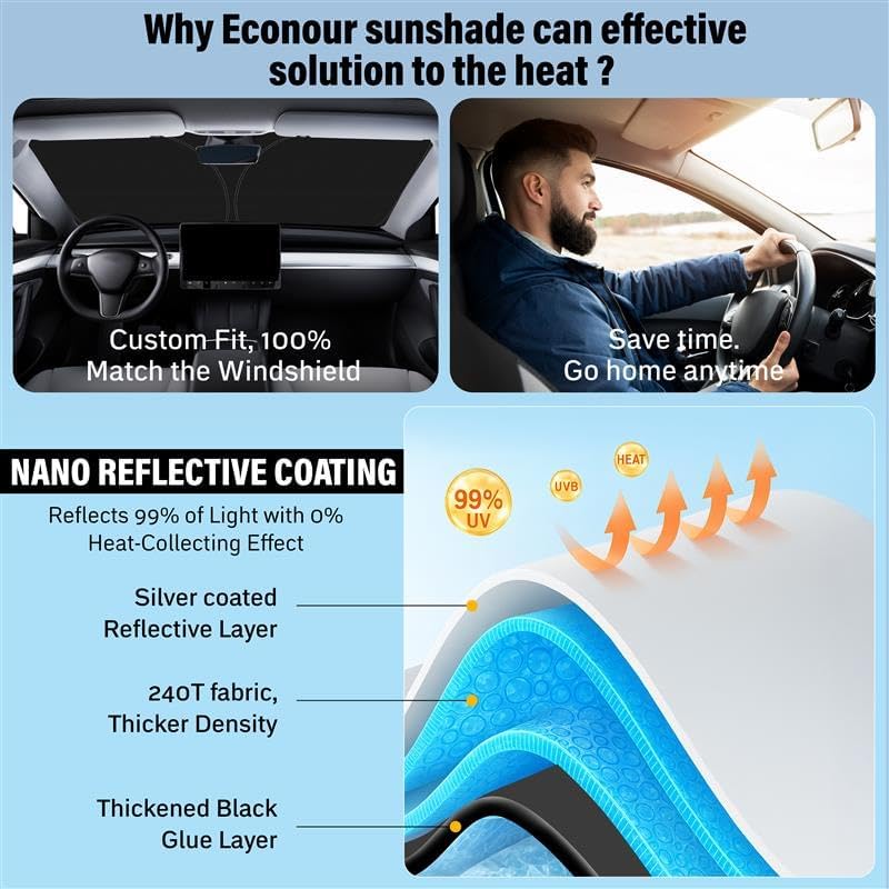 Kia Sportage EcoNour Car Windshield Sunshade 2018-2022 - 240T Polyester Material Cars Sun Visor Reflector Blocks UV Rays - Foldable Sunshade Interior Protection Accessories