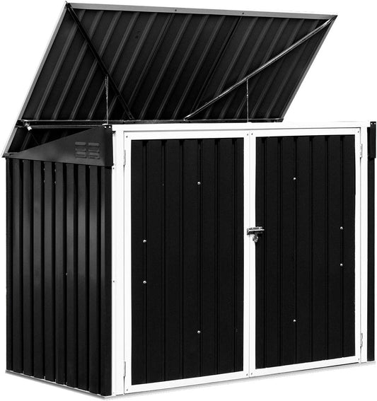 Goplus Horizontal Storage Shed Outdoor, Multi-Function Storage Cabinet for Garden Yard Lawn, 6x3FT Grey & Beige