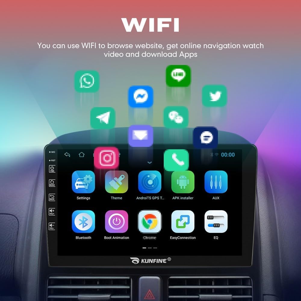 Kunfine Car CarPlay Android Auto Navigation Stereo GPS Radio Reverse Camera Display 9" IPS Touchscreen Headunit Tablet Pad Media Player For Peugeot 301 13-22 if Applicable Quad Core 4G+64G Matte Black