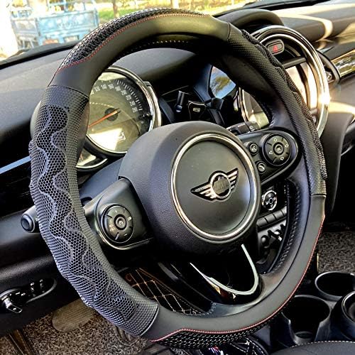 PINCTROT Large Size Steering Wheel Cover Great Grip 15.7In Black/Red Stitch by PINCTROT