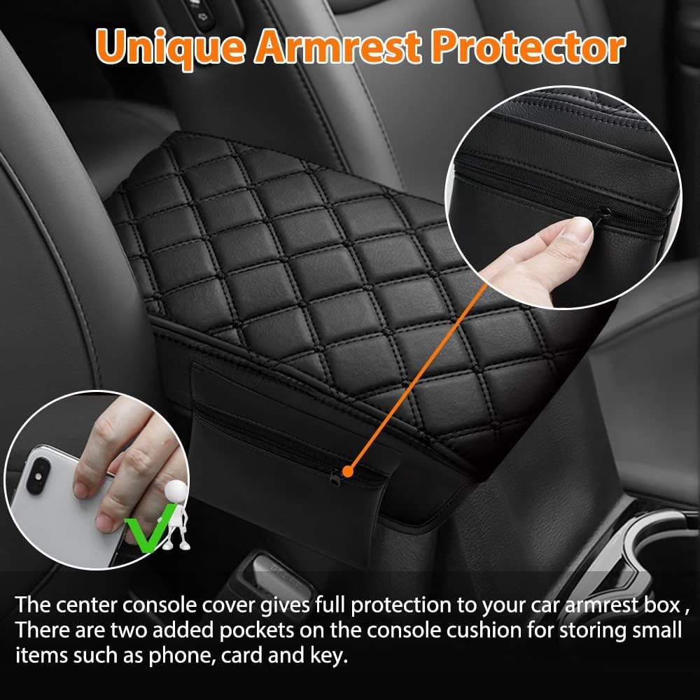 Autorder Center Console Cover for 2011-2019 2020 2021 Jeep Grand Cherokee Accessories Armrest Cover Anti-Scratch Middle Console Pad Leather Armrest Protector