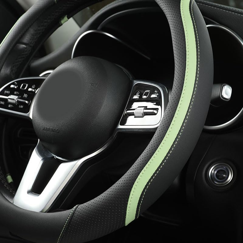 Szttswamp Car Steering Wheel Cover, Microfiber Leather Green 14.5-15 Inch - Image 2