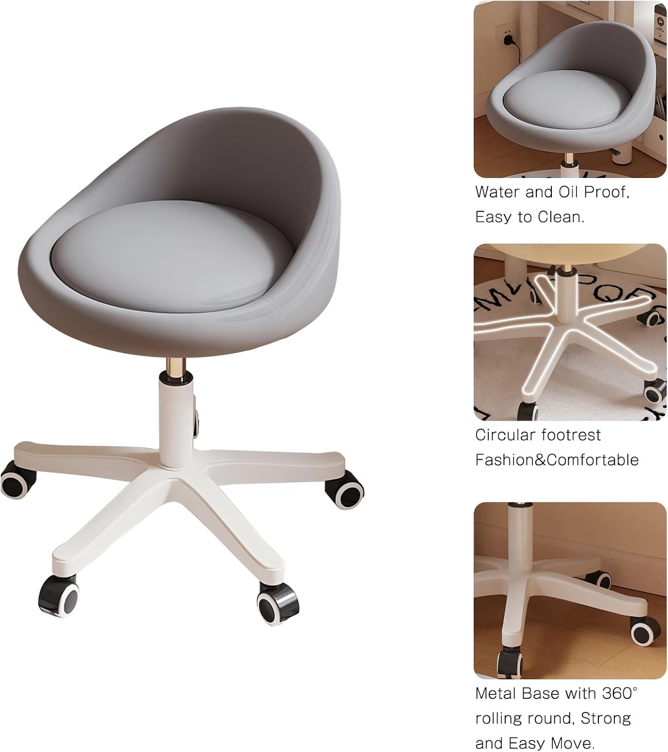Rolling Stool Set of 3 Rolling Hydraulic Salon Stool with Low Backrest - Adjustable Swivel Chair for SPA, Shop, Salon, Massage, or Medical Office Dark Grey