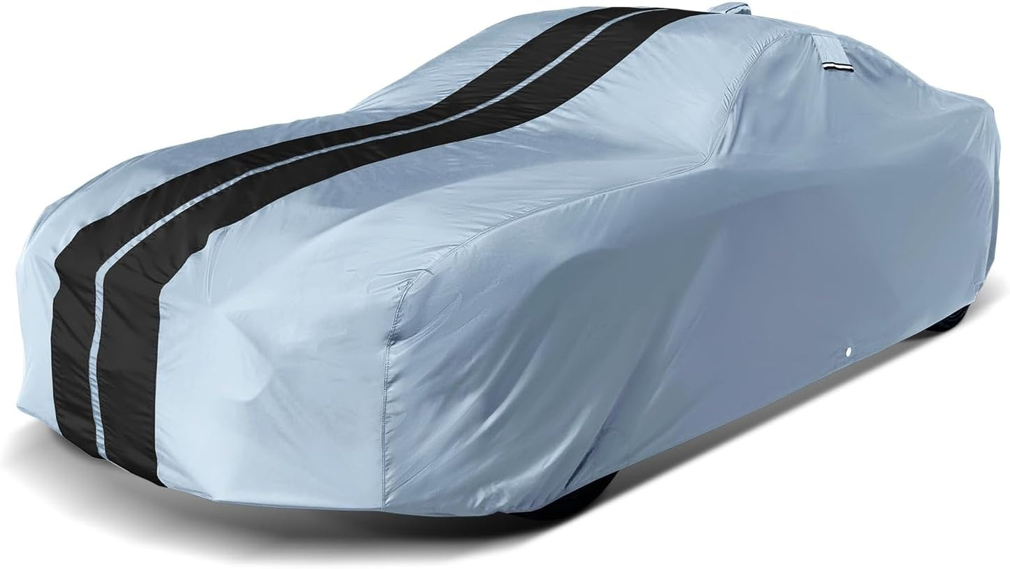 iCarCover Custom Car Cover for Pontiac Parisienne 2-Door (1965-1970) Waterproof All-Weather Rain Snow UV Sun Protector Full Exterior Indoor Outdoor Car Cover (Stripe - Gray/Black)