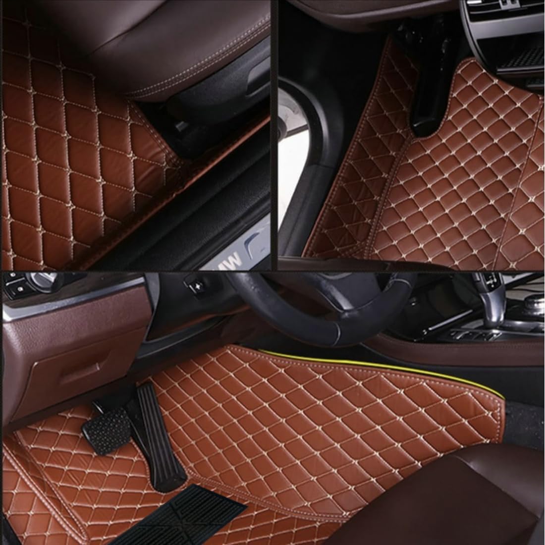 Custom Personalized Floor Mats for Cars，Luxury Full Coverage All Car Floor Mats，Anti-Slip Leather Car Mat Set ，Custom Floor Mats for 99% of Cars, Trucks & SUVs. (Black Green)