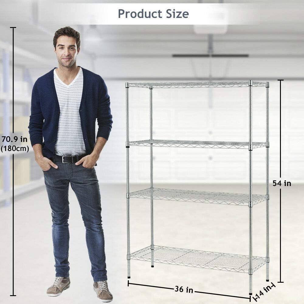 BestOffice Shelving Unit NSF Metal Large Storage Shelves Heavy Duty Height Adjustable Commercial Grade Steel Utility Layer Shelf Rack Organizer (36x14x54, Chrome)
