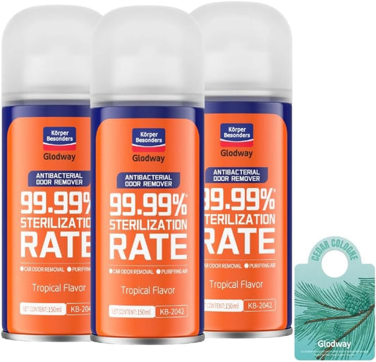 Glodway Whole Car Air Refresher,Odor Eliminator Remover Spray For Car,Tropical Flavor Strong Freshener With Odour Eliminator Technology,Long-Lasting Scent,6 Ounce(Pack of 3)
