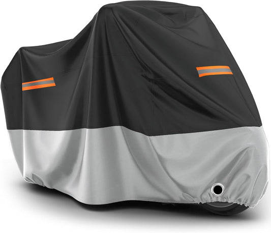 Favoto Motorcycle Cover Waterproof Outdoor - All Season Sun Protection Universal Fit Oxford Cloth with Lock-Holes Rain Snow Dust Proof Fits up to 86.6" Motorbikes Vehicle Motorbike Cover