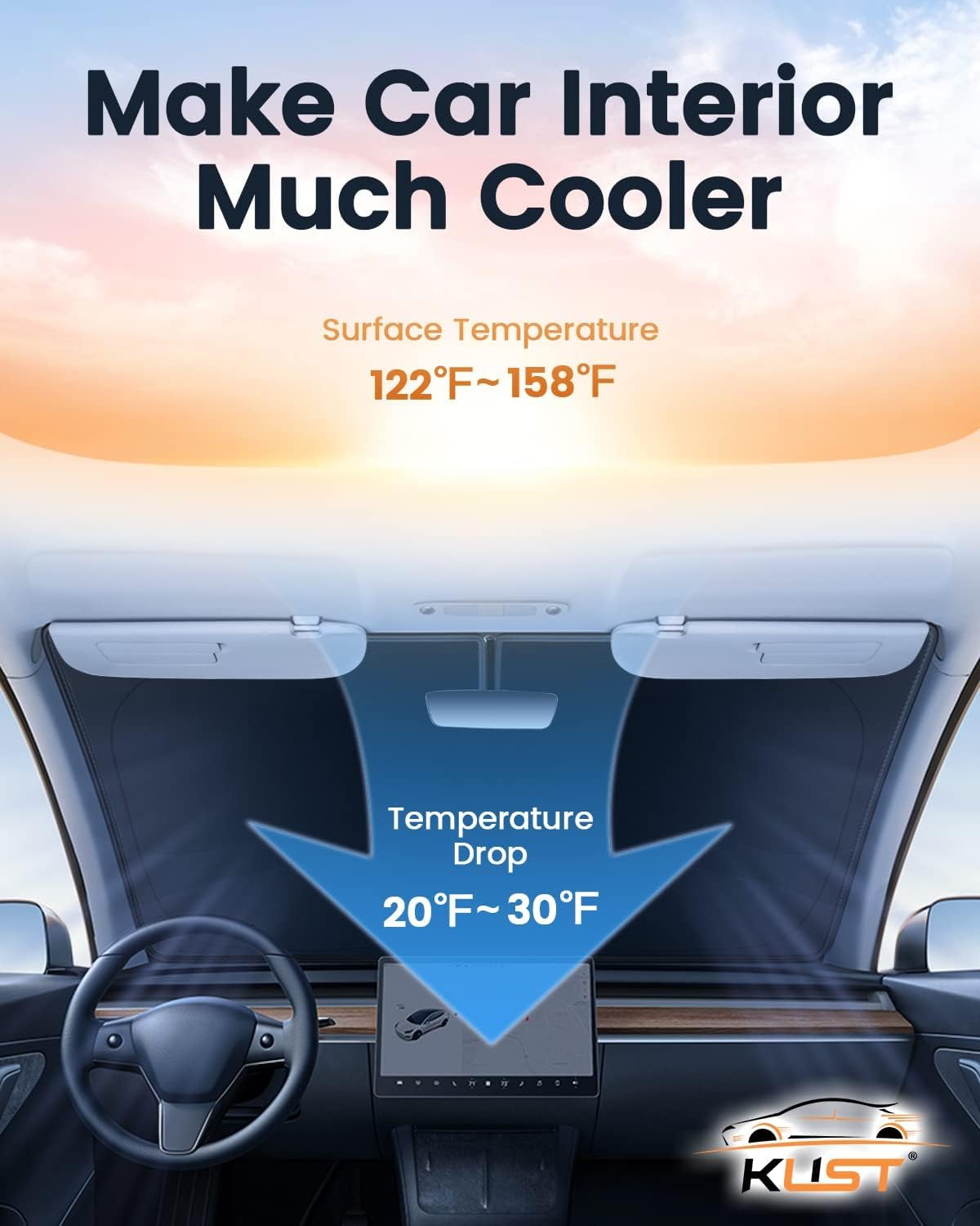 KUST Windshield Sun Shade Custom Fit for Kia Telluride 2020 2021 2022 2023 2024 2025 Sun Shade Front Windshield Sun Visor Foldable Thicker 5-Layer Block Heat and Sun UV Rays
