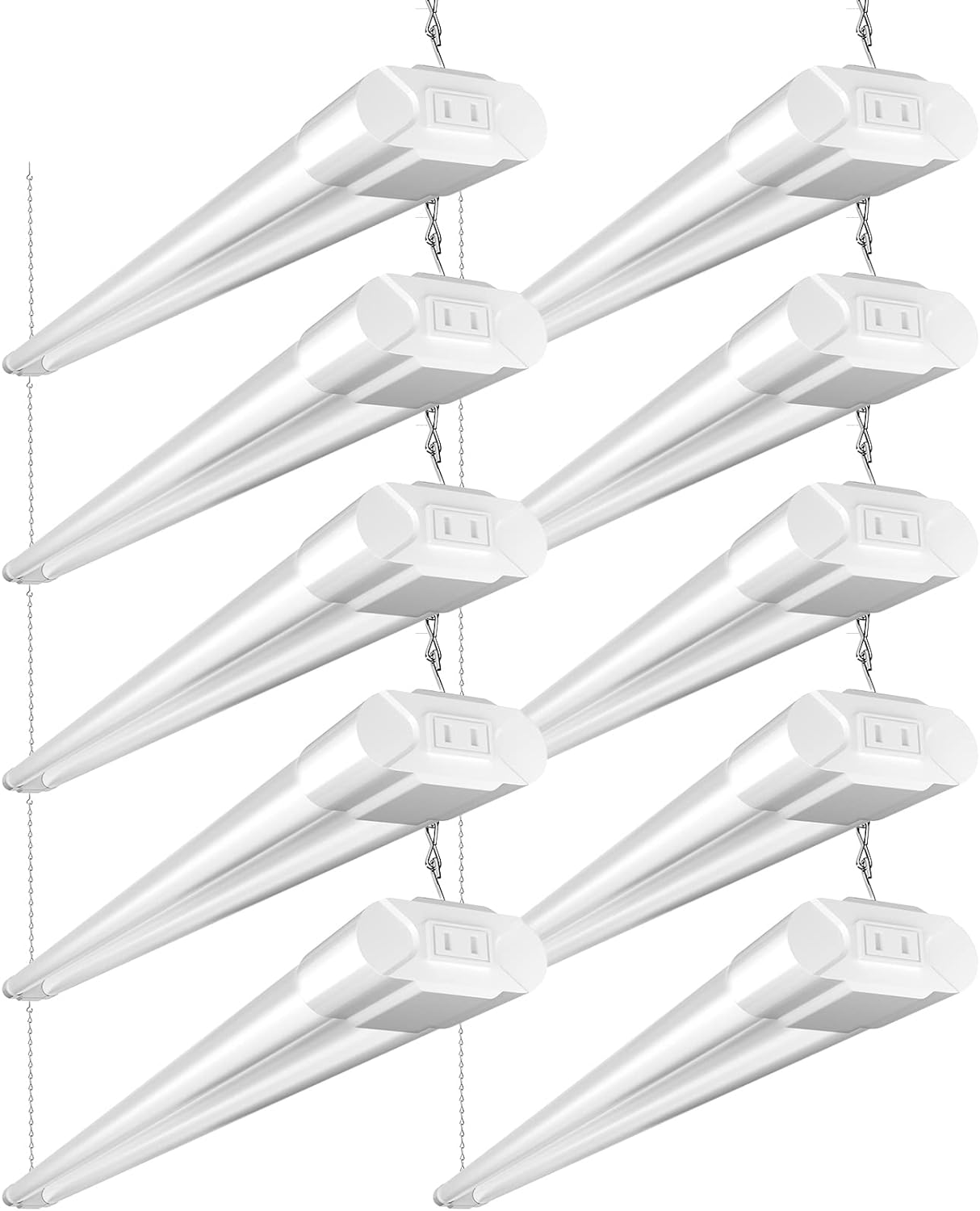 BBOUNDER 10 Pack Linkable LED Utility Shop Light, 4400 LM, Super Bright 6500K Cool Daylight, 4 FT Integrated Fixture for Garage, 40W Equivalent 250W, Surface + Suspension Mount, White