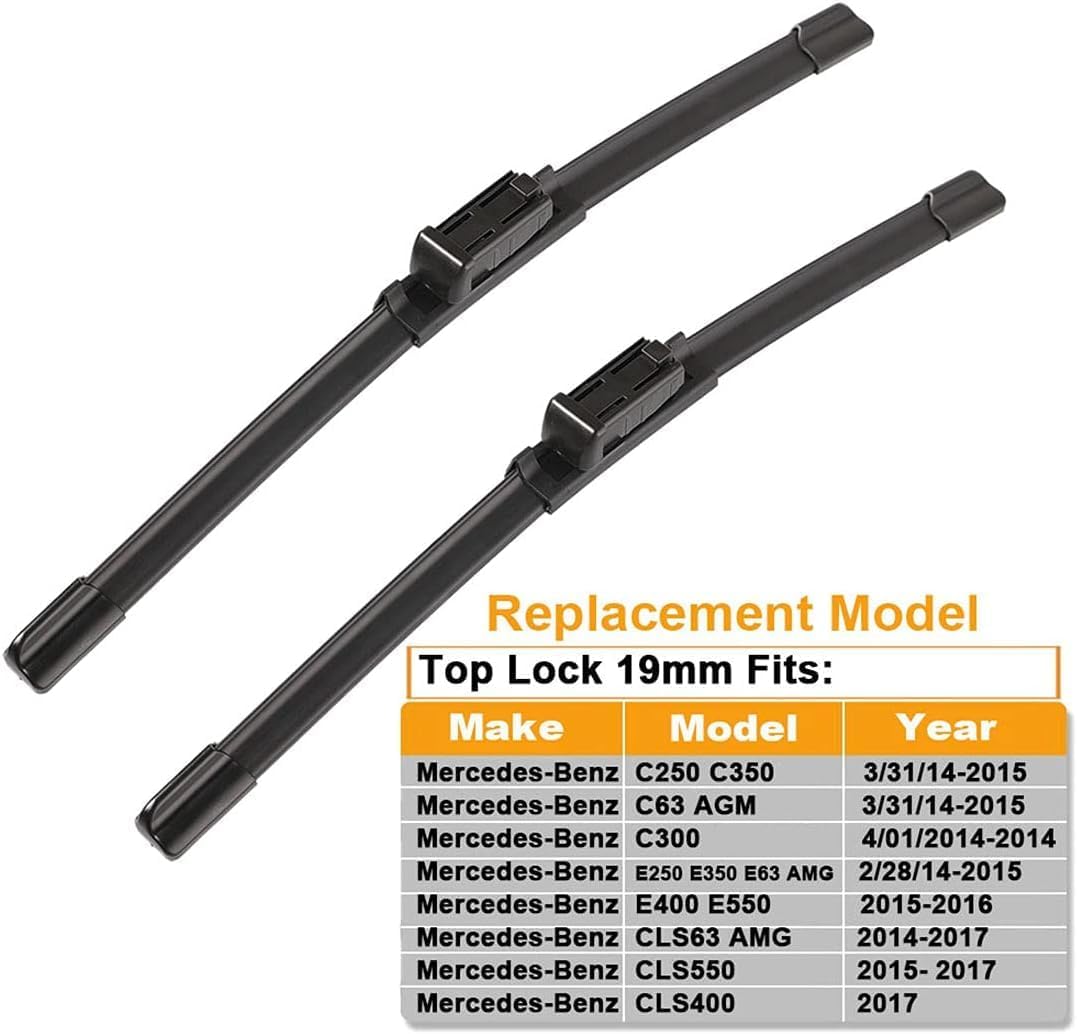 2 wipers Replacement For Benz 2008-2014 W207 W212 W218 W204 Class C250 C300 C350 C63 AMG W218 C218 CLS550 CLS63 AMG Replacement Windshield Wiper Blades Set 24"+24"(Set of 2)