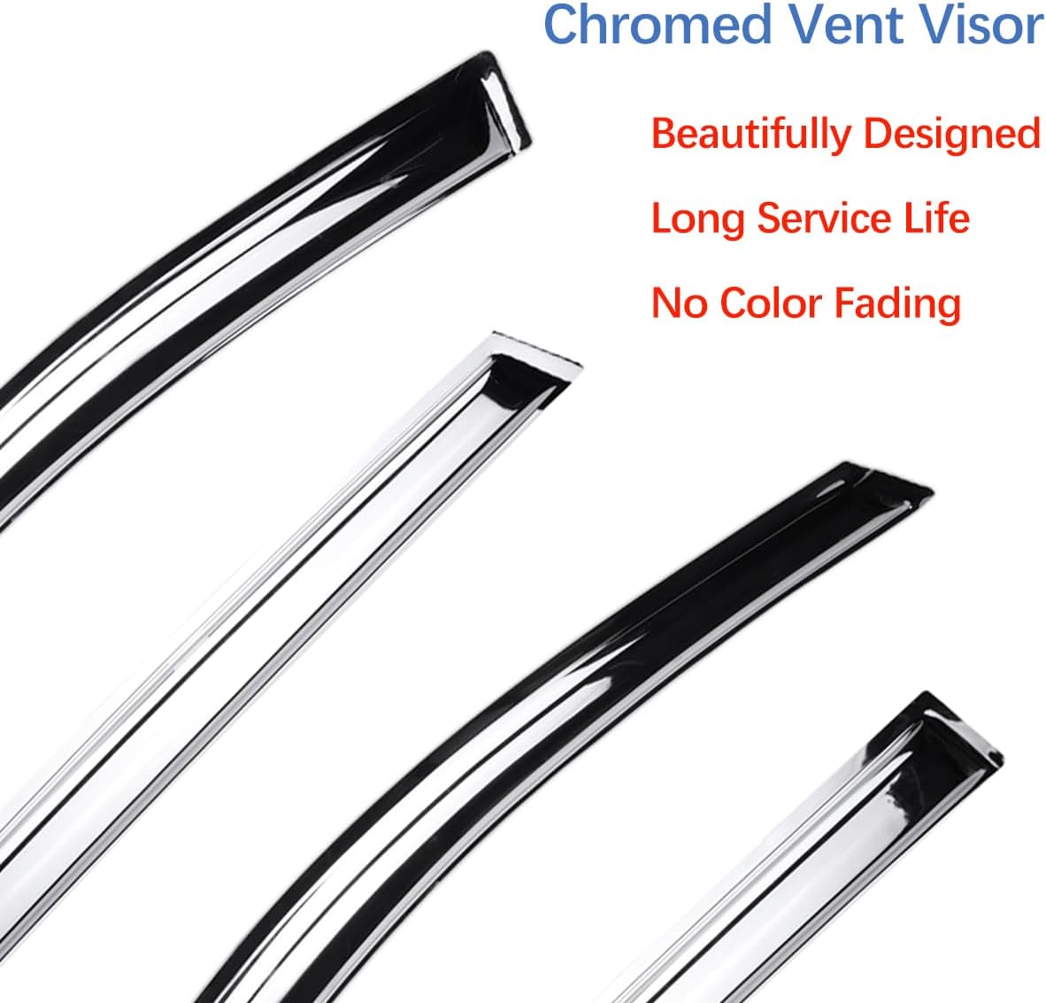 Chrome Side Window Visors Vent Deflector for 2007-2020 Toyota Tundra CrewMax Cab with 4 Full Size Doors,4pcs Outside Tape-On Sun Rain Guards Set 94309Y