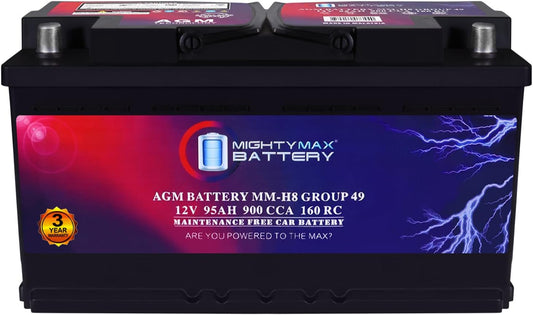 Mighty Max Battery MM-H8 Start and Stop Car BCI Group 49 12V 95Ah, 160RC, 900 CCA Rechargeable AGM Car Battery