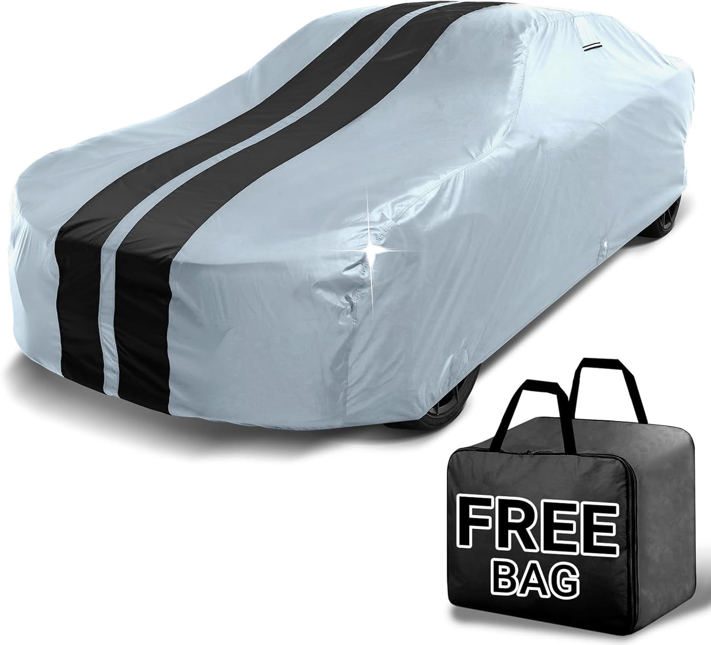 iCarCover Custom Car Cover for Chevy Vega (1971-1977) Waterproof All Weather Rain Snow UV Sun Protector Full Exterior Indoor Outdoor Car Cover (Stripe - Gray/Black)