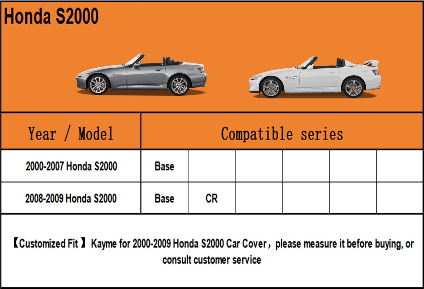 Kayme 6 Layers Car Cover Custom Fit for Honda S2000 (1999-2009) Waterproof All Weather for Automobiles, Outdoor Full Cover Rain Sun UV Protection.Silver