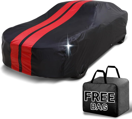 iCarCover Custom Car Cover for Buick Electra (1977-1984) Waterproof All-Weather Rain Snow UV Sun Protector Full Exterior Indoor Outdoor Car Cover (Stripe - Black/Red)