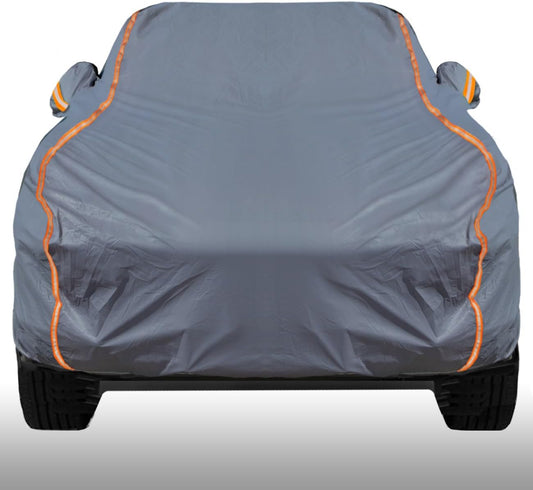 KEYOOG Universal Waterproof Heavy Weight Full Car Covers, Fit Pickup, All Weather, Outdoor Full Cover Weatherproof UV Sun Protection Snow Dust Storm Resistant with PEVA Cotton, Fit Length 198"-220"