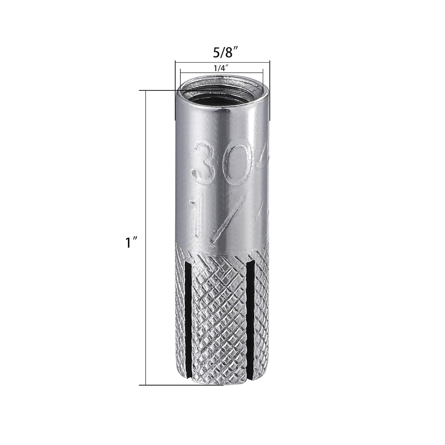 Wensilon(100 pcs) 1/4"-20 Premium Stainless Steel Drop in Anchors Assortment, Knurled Drop-in-Anchor for Solid Concrete, Internal Forced Expansion Screw Bolts