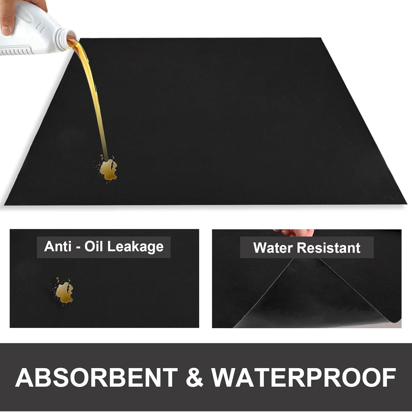 29 * 36IN Oil Spill Mat, Garage Floor Mat, Premium Absorbent Oil Pad, Waterproof, Protect Garage Surface from Spill & Stain, Reusable, Washable, Durable, Black