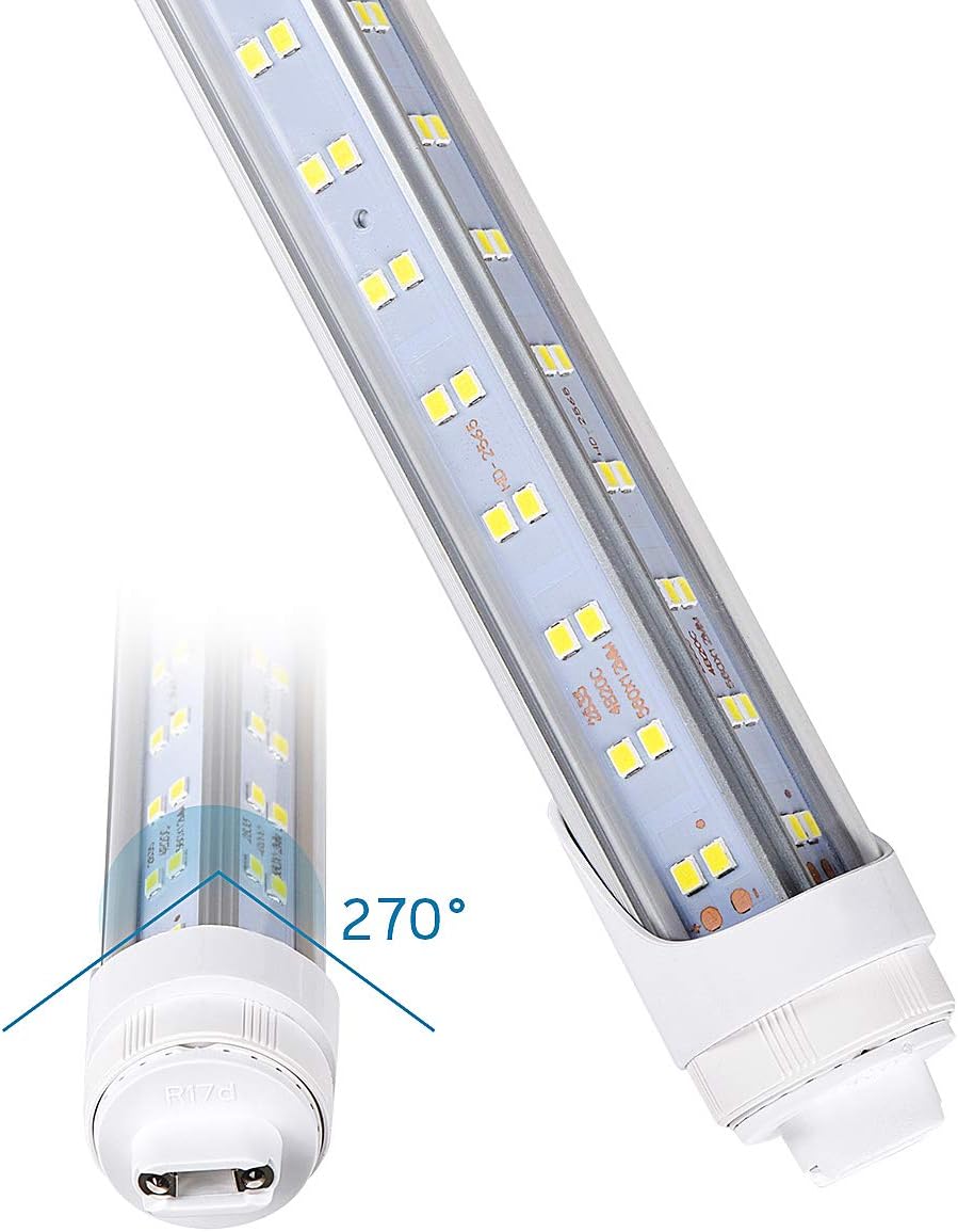 R17D/HO 8FT LED Bulbs - (20 Pack) Rotate V Shape, 6000K Daylight 120W, 18000LM, 300W Equivalent F96T12/DW/HO, Clear Cover, T8/T10/T12 Replacement, Dual-End Powered, Ballast Bypass