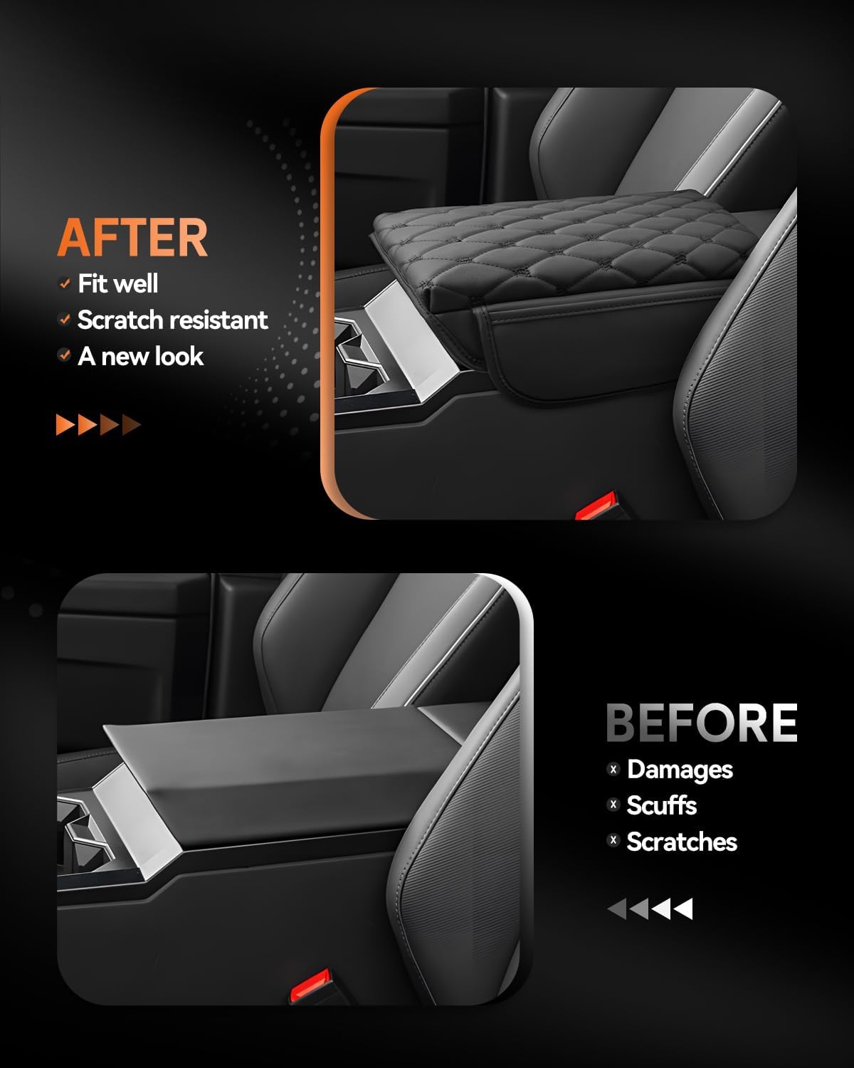 CDEFG for 2024 2025 Cybertruck Center Console Cover Armrest Cover for Tesla Cybertruck Accessories Arm Rest Protector with Side Pockets Back Mesh 4 Velcro Pockets