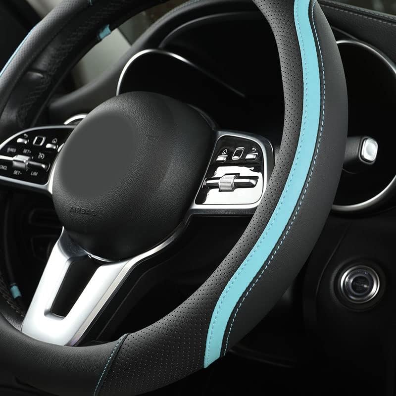 Szttswamp Car Steering Wheel Cover, Microfiber Leather Blue 14.5-15 Inch - Image 2
