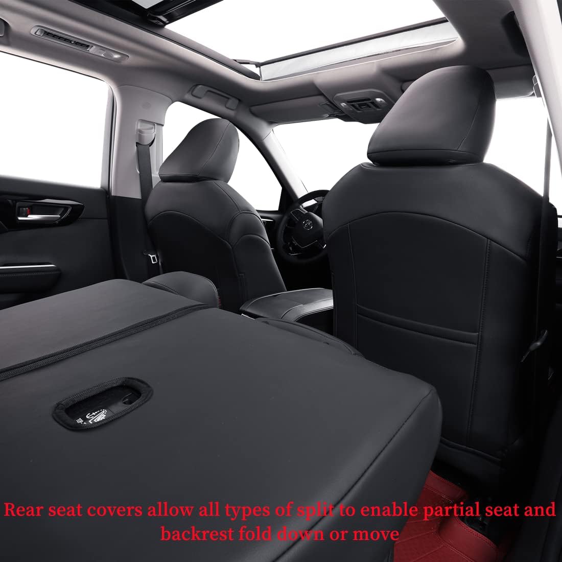 coverdream Camry Seat Covers Custom Fit for 2018-2024 Toyota Camry L LE SE SE Nightshade,Full Coverage Waterproof Leatherette Car Seat Protector (Full Set,Black/Red)