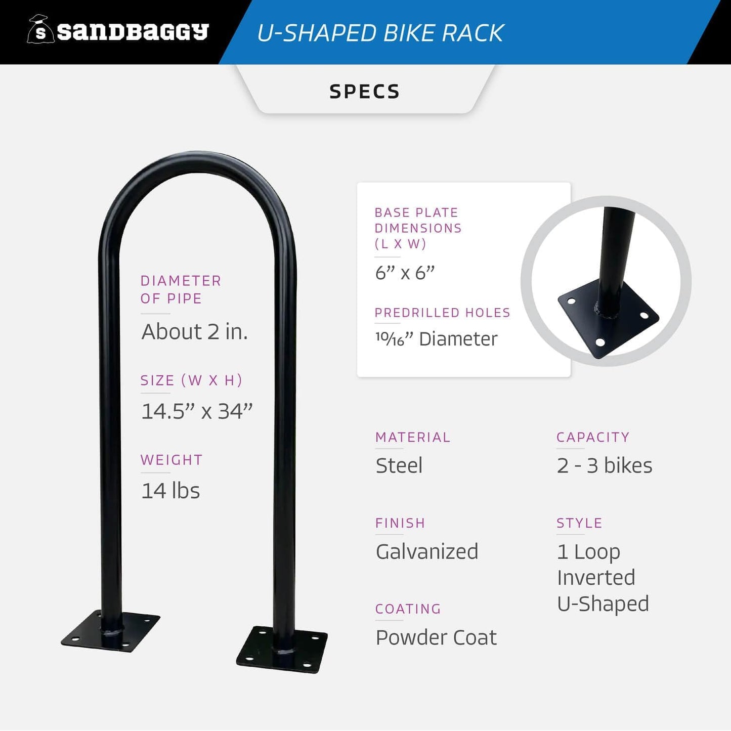Sandbaggy U Shaped Bike Rack - Outdoor, Commercial - Galvanized Steel - Surface/Ground Mounted (10, Green)
