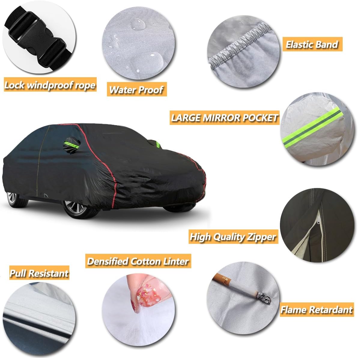 AUQDD 6-Layers PEVA New Material Truck Full Padded Car Cover Waterproof All Weather Weatherproof UV Sun Protection Snow Dust Storm Resistant Outdoor Exterior Custom Form-Fit Straps 198"-220" Black