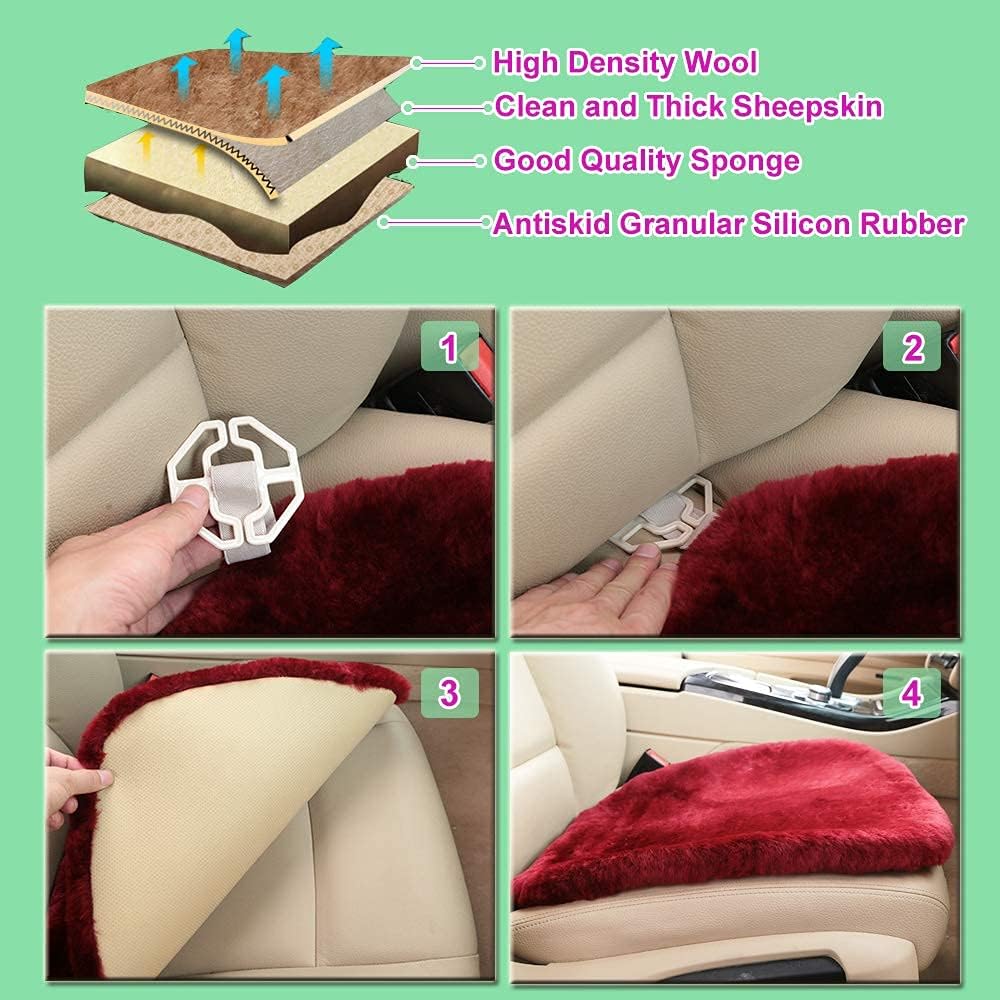 20 inchs Fluffy Genuine Australia Sheepskin Car Seat Cover for Auto Interior Accessories with Soft Fuzzy Wool Natural Fur Non-Slip (Black, Front)