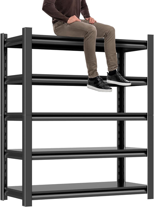 5-Tier Heavy Duty Metal Garage Shelving Unit, 24" D x 48" W x 72" H, Industrial Style, Adjustable Shelves, 3000 lbs Capacity
