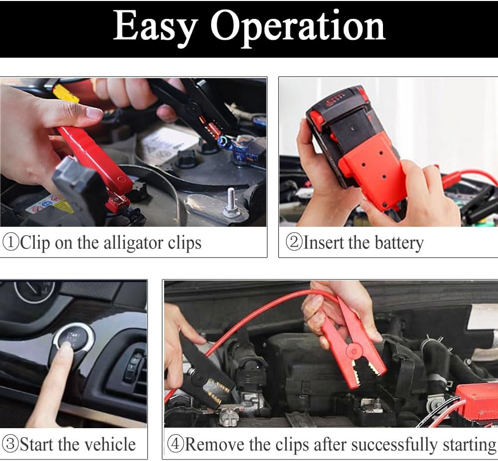 Jumper Cable Clamps Compatible with Mil.waukee M18, Silicone wire 6FT 8AWG Cable,18V Battery Jumper Starter for Mid-Size Cars Light Trucks Car Jump Starting Using Tool, 392 ℉ (200℃)