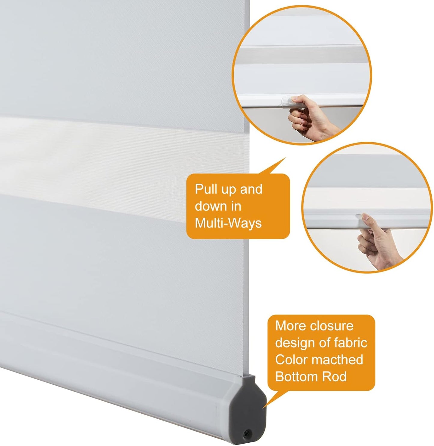 Persilux Cordless Zebra Blinds for Windows Free-Stop Roller Shades (71" W X 72" H, White) Dual Layer Light Cintrol for Day and Night, Light Filtering Sheer Shades for Home, Easy to Install