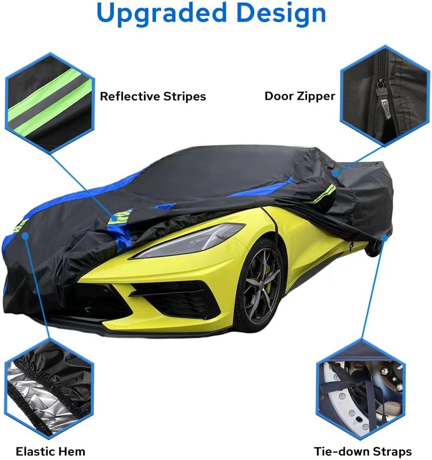Avecrew for Chevrolet Corvette C3 Car Cover Waterproof All Weather for Automobiles, Outdoor Full Exterior Covers Fit 1968-1982 Corvette C3 with Windproof Strap and Driver Door Zipper