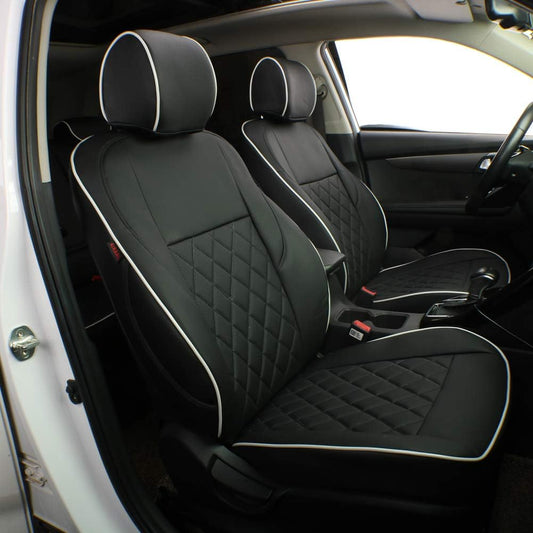 EKR Sportage Seat Covers Custom Fit for KIA Sportage S,EX,LX,SX,SX Turbo 2017 2018 2019 2020 2021 2022 Leather Car Seat Cover Full Set - Faux Leather(Black with White Piping)