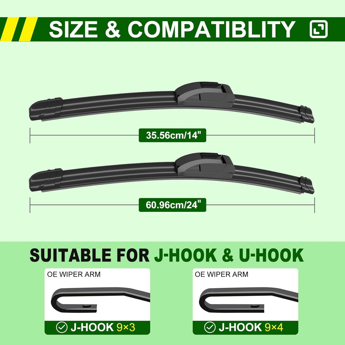 QUALITY 24in + 14in Premium All-Season Windshield Wiper Blades for Original Equipment Replacement(Set of 2)