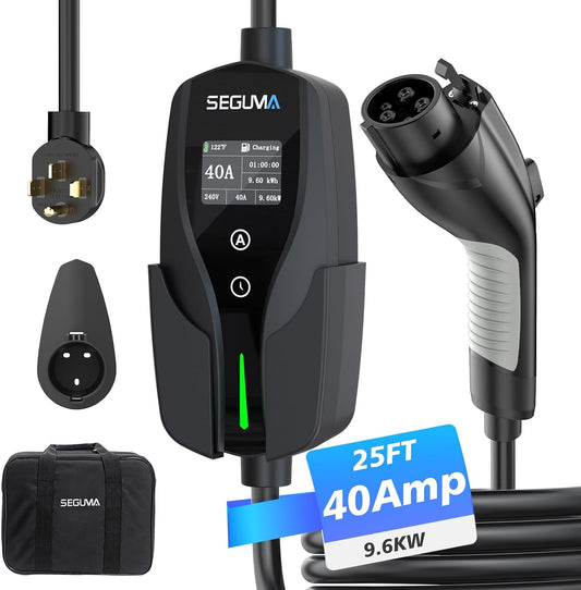 Level 2 EV Charger, 40Amp Electric Car Chargers 25FT Cable with NEMA 14-50 Plug, Adjustable Current, Timing Delay Electric Vehicle Chargers for J1772 BEVs/PHEVs 240V 9.6kW
