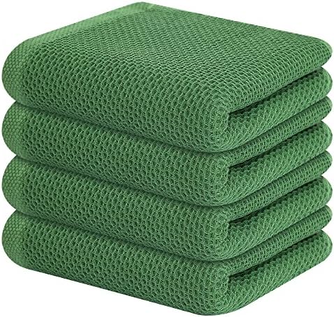 Kitinjoy 100% Cotton Waffle 4-Pack Kitchen Towels, Grass Green by Kitinjoy