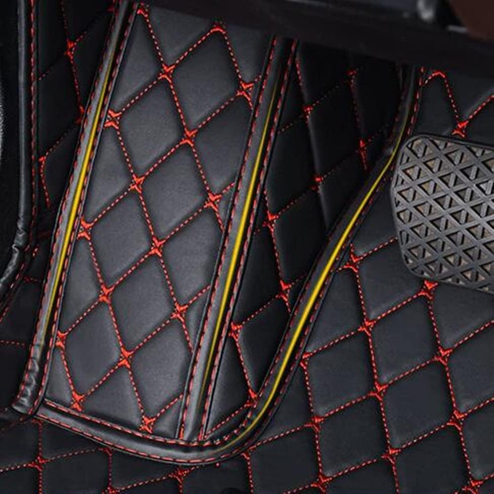 Custom All-Weather Protection Luxury Leather Floor Mats for Cars SUVs Trucks According Anti-Slip Leather Floor mats ﻿ (39,Striped Black Red)