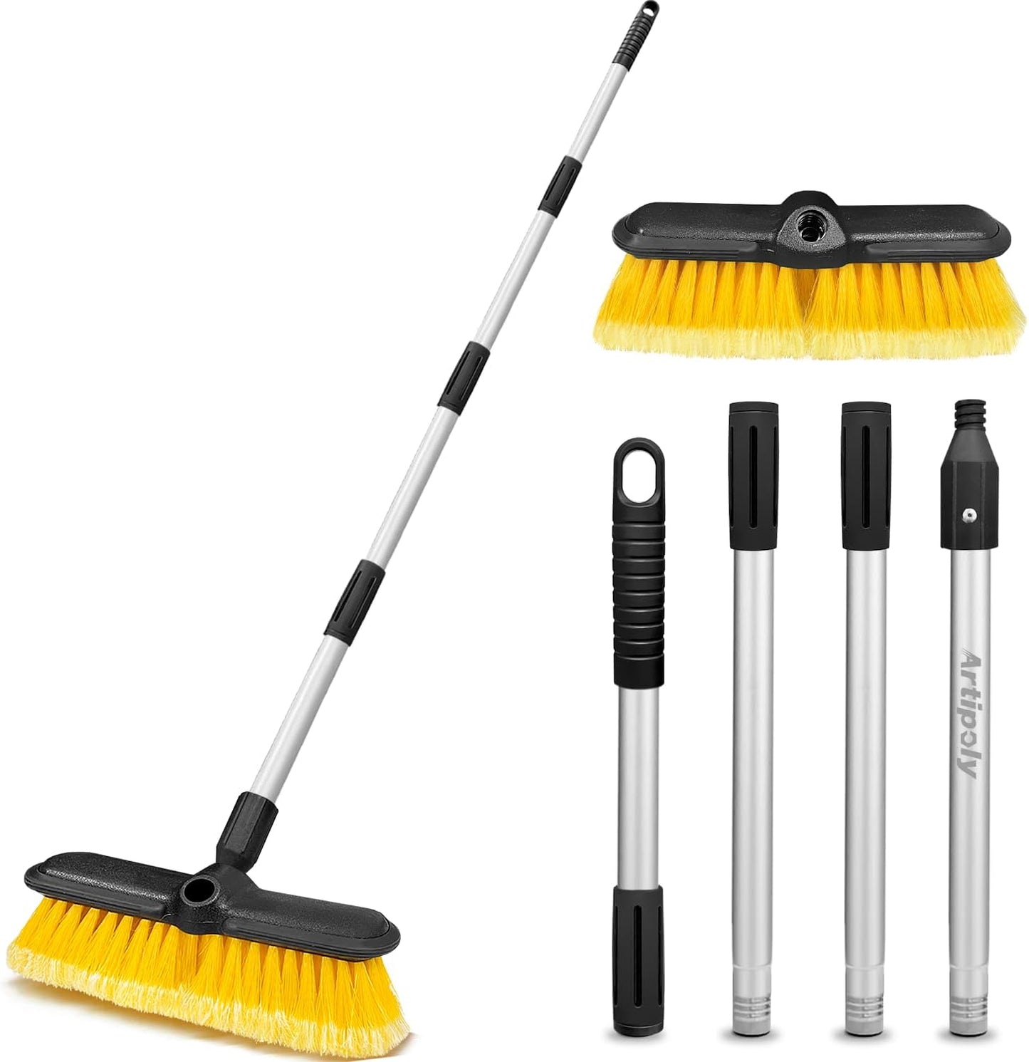 65" Car Wash Brush with Extension Pole, Car Wash 10” Dip Soft Brush, No Scratch Car Cleaning Brush Supplies for RV Boat Truck SUV, House Siding, Snow, Floors