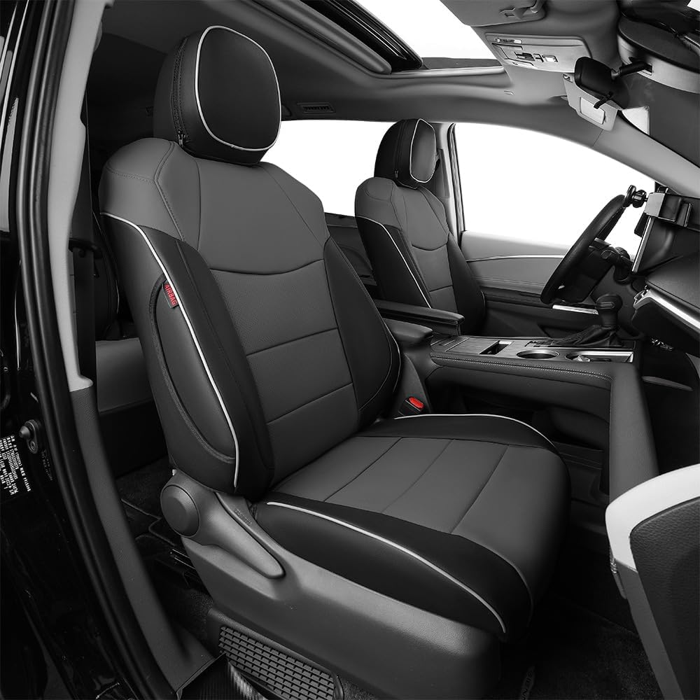 EKR Sienna Seat Covers for 2021-2025 Toyota Sienna Limited,Platinum,2nd Row Captain Chairs with Legrest 7 Seats,Automotive Seat Covers,Car Seat Cover Full Set,Leather (Black/Gray)