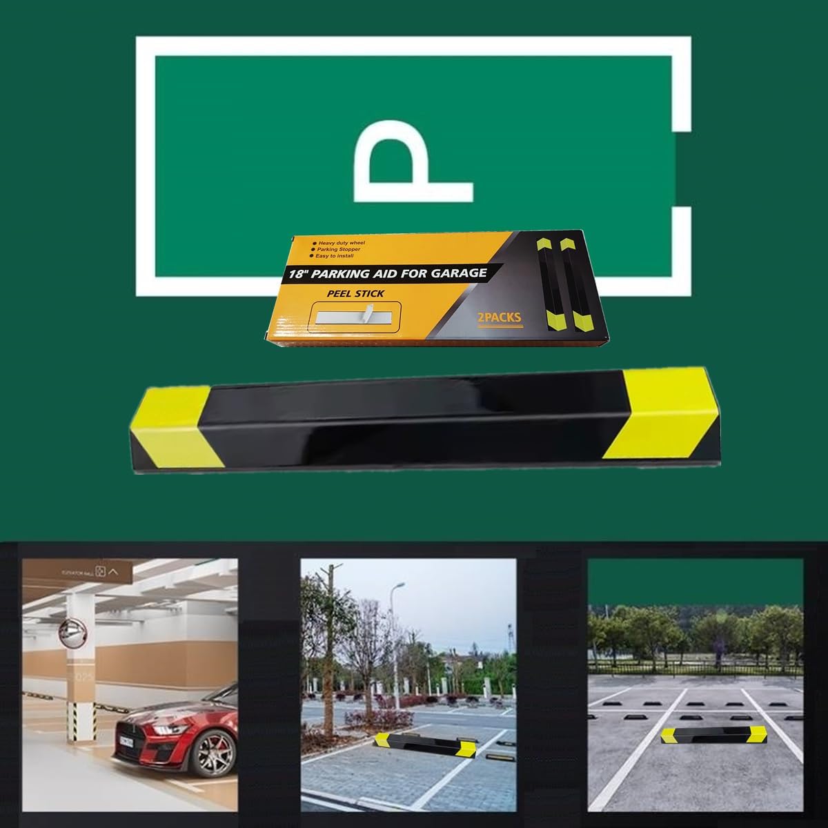Heavy Duty Parking Aid for Garage, 18" Car Parking Stopper for Garage 2 Pack, Parking Aids Protects Car, Parking Stopper Easy to Install 2 Packs 18" L (2 Pack 18" L x 1.25H)